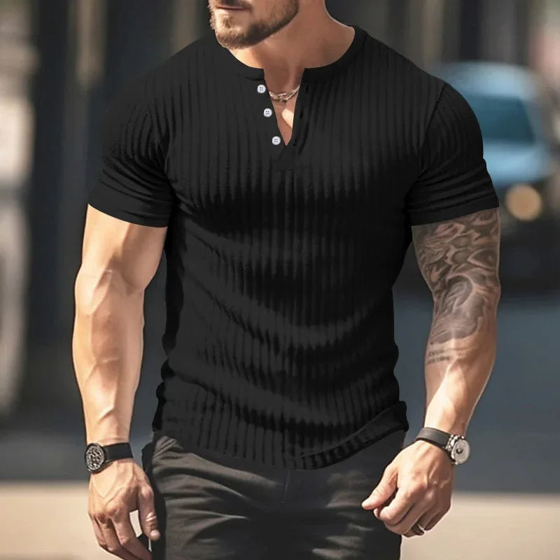 Fashion Europe and the United States solid color new summer short-sleeved foreign trade Henry shirt casual knitted T-shirt