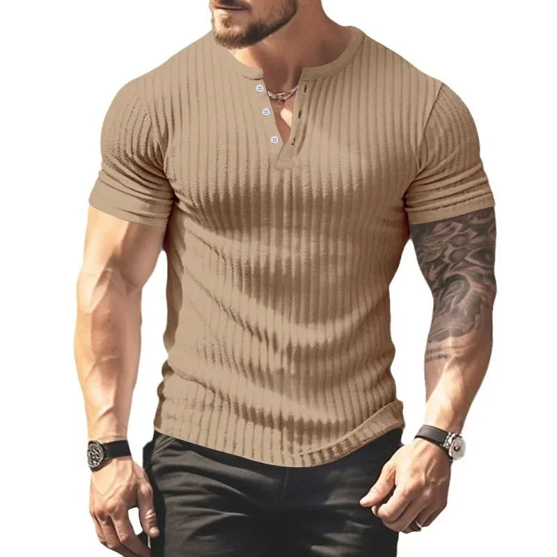 Fashion Europe and the United States solid color new summer short-sleeved foreign trade Henry shirt casual knitted T-shirt