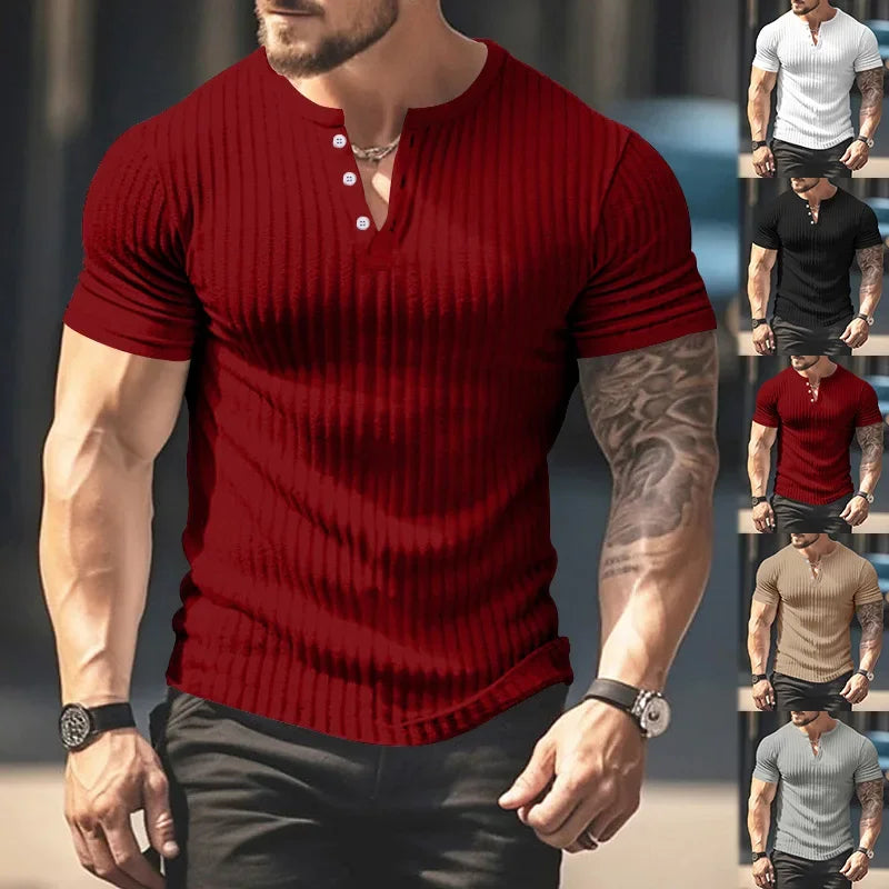 Fashion Europe and the United States solid color new summer short-sleeved foreign trade Henry shirt casual knitted T-shirt