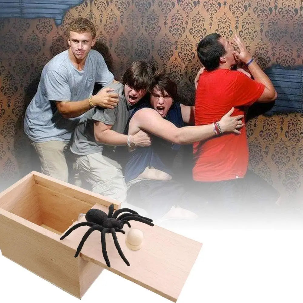 Halloween Fun Happy Joke Boxes Rubber Spider Prank Happy Box Handcrafted Wooden Spider Box Spider Money Surprise in a Box