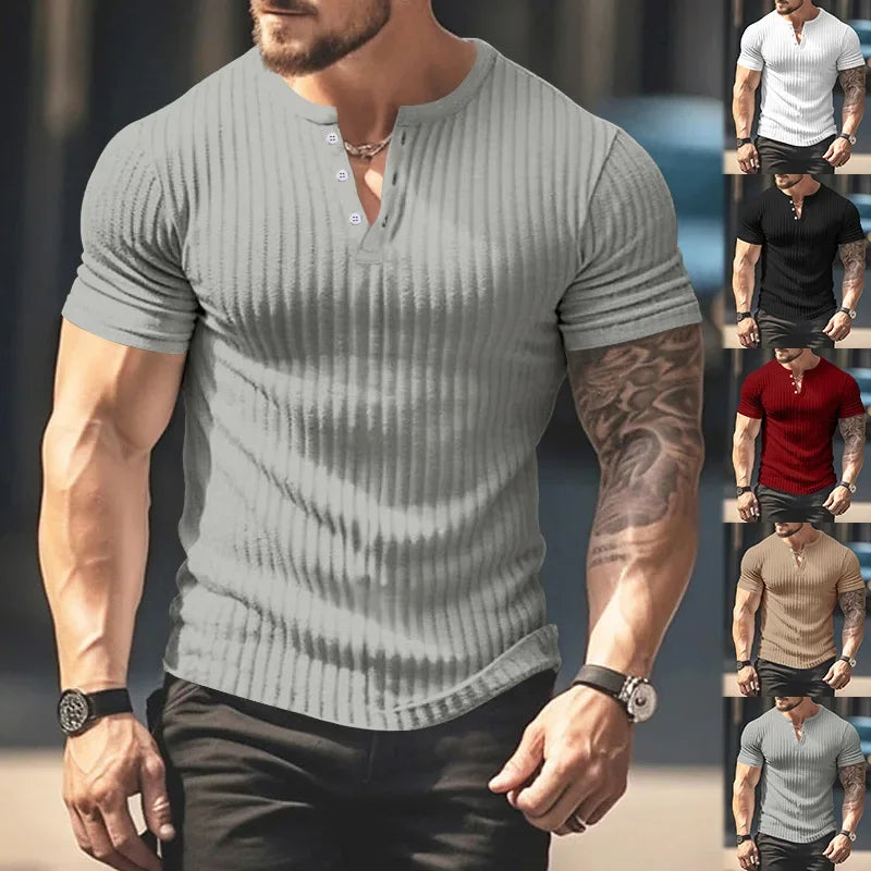 Fashion Europe and the United States solid color new summer short-sleeved foreign trade Henry shirt casual knitted T-shirt