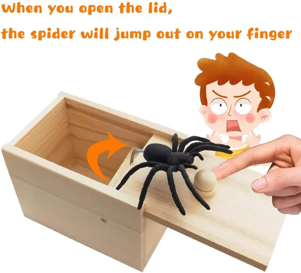 Halloween Fun Happy Joke Boxes Rubber Spider Prank Happy Box Handcrafted Wooden Spider Box Spider Money Surprise in a Box