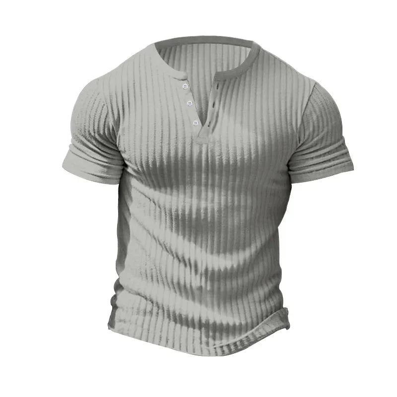 Fashion Europe and the United States solid color new summer short-sleeved foreign trade Henry shirt casual knitted T-shirt