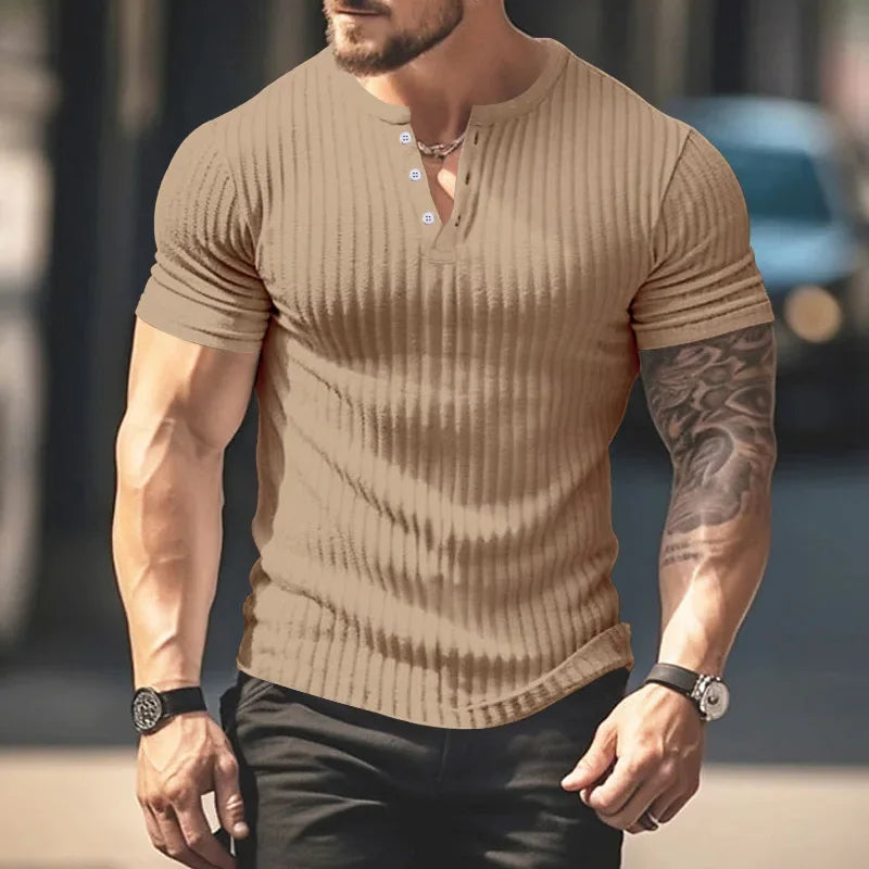 Fashion Europe and the United States solid color new summer short-sleeved foreign trade Henry shirt casual knitted T-shirt