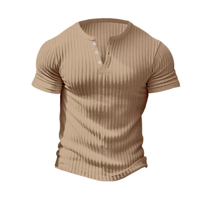 Fashion Europe and the United States solid color new summer short-sleeved foreign trade Henry shirt casual knitted T-shirt
