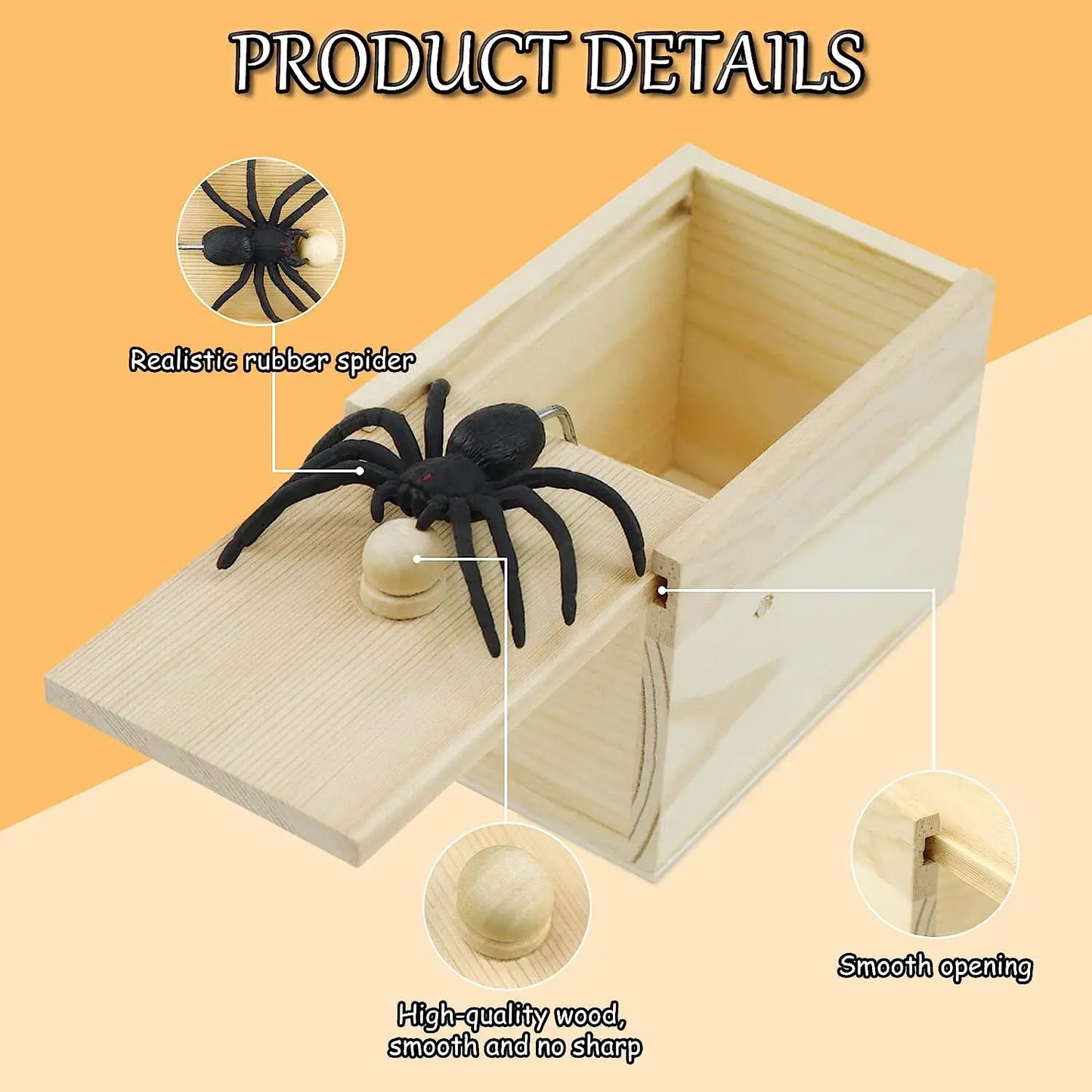 Halloween Fun Happy Joke Boxes Rubber Spider Prank Happy Box Handcrafted Wooden Spider Box Spider Money Surprise in a Box