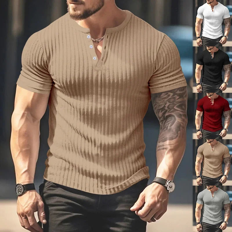 Fashion Europe and the United States solid color new summer short-sleeved foreign trade Henry shirt casual knitted T-shirt