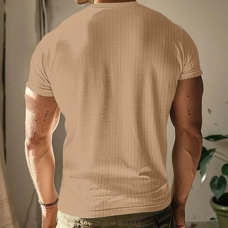 Fashion Europe and the United States solid color new summer short-sleeved foreign trade Henry shirt casual knitted T-shirt