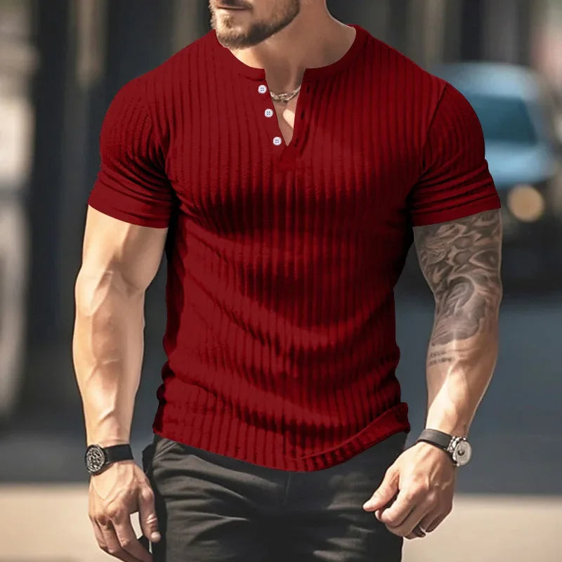 Fashion Europe and the United States solid color new summer short-sleeved foreign trade Henry shirt casual knitted T-shirt