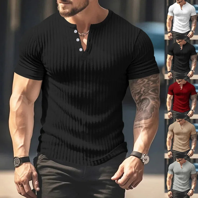 Fashion Europe and the United States solid color new summer short-sleeved foreign trade Henry shirt casual knitted T-shirt