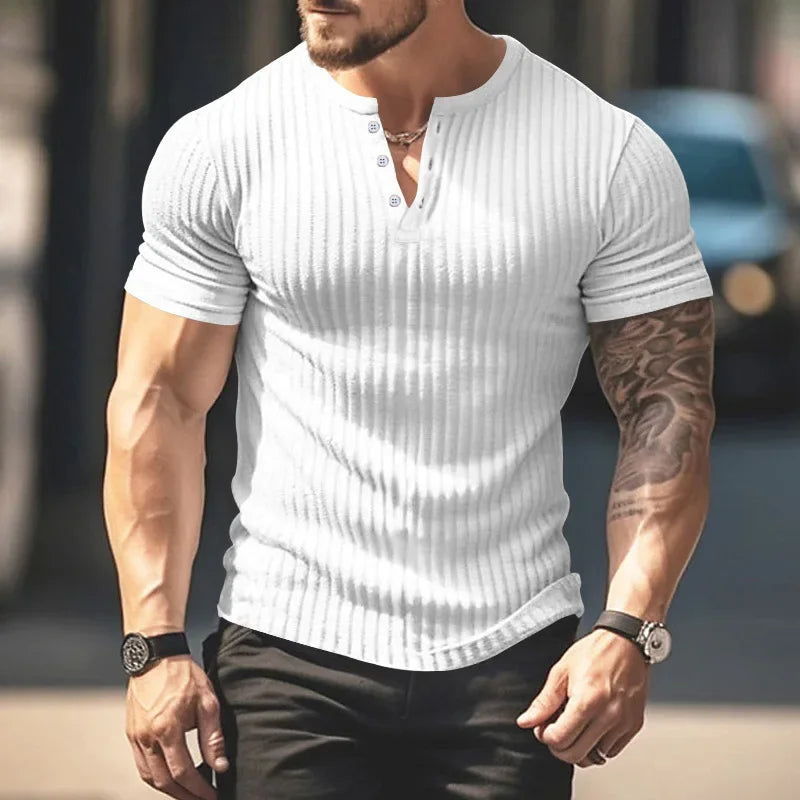 Fashion Europe and the United States solid color new summer short-sleeved foreign trade Henry shirt casual knitted T-shirt