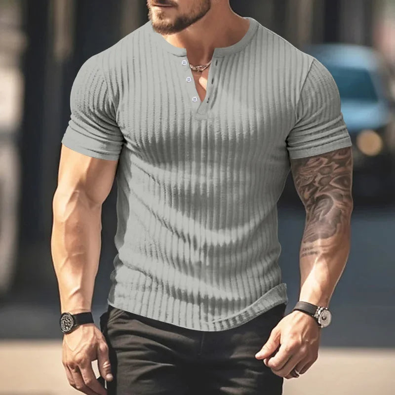 Fashion Europe and the United States solid color new summer short-sleeved foreign trade Henry shirt casual knitted T-shirt