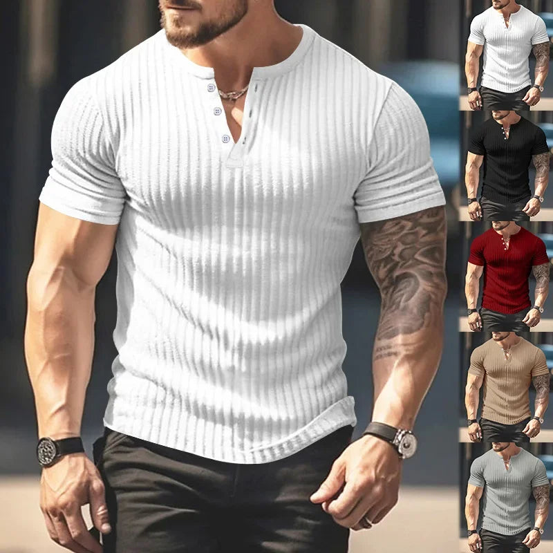 Fashion Europe and the United States solid color new summer short-sleeved foreign trade Henry shirt casual knitted T-shirt