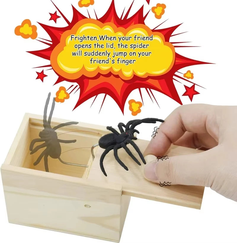 Halloween Fun Happy Joke Boxes Rubber Spider Prank Happy Box Handcrafted Wooden Spider Box Spider Money Surprise in a Box