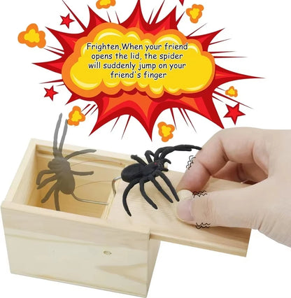 Halloween Fun Happy Joke Boxes Rubber Spider Prank Happy Box Handcrafted Wooden Spider Box Spider Money Surprise in a Box