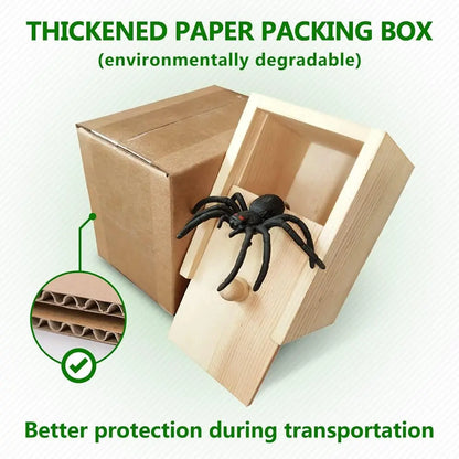 Halloween Fun Happy Joke Boxes Rubber Spider Prank Happy Box Handcrafted Wooden Spider Box Spider Money Surprise in a Box