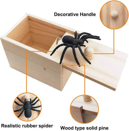 Halloween Fun Happy Joke Boxes Rubber Spider Prank Happy Box Handcrafted Wooden Spider Box Spider Money Surprise in a Box