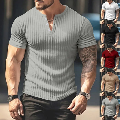Fashion Europe and the United States solid color new summer short-sleeved foreign trade Henry shirt casual knitted T-shirt