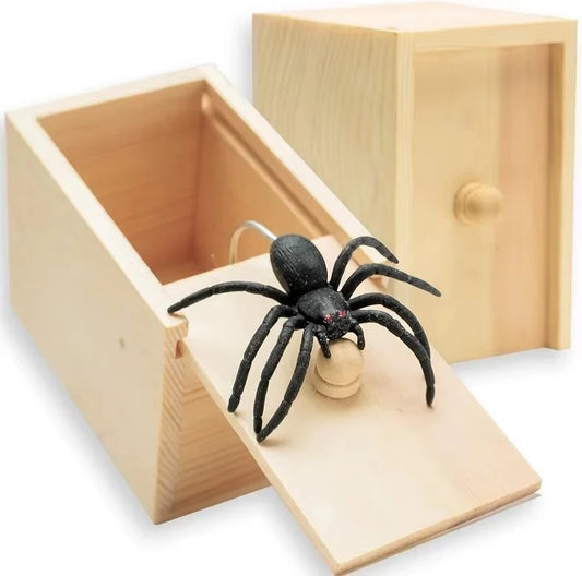 Halloween Fun Happy Joke Boxes Rubber Spider Prank Happy Box Handcrafted Wooden Spider Box Spider Money Surprise in a Box