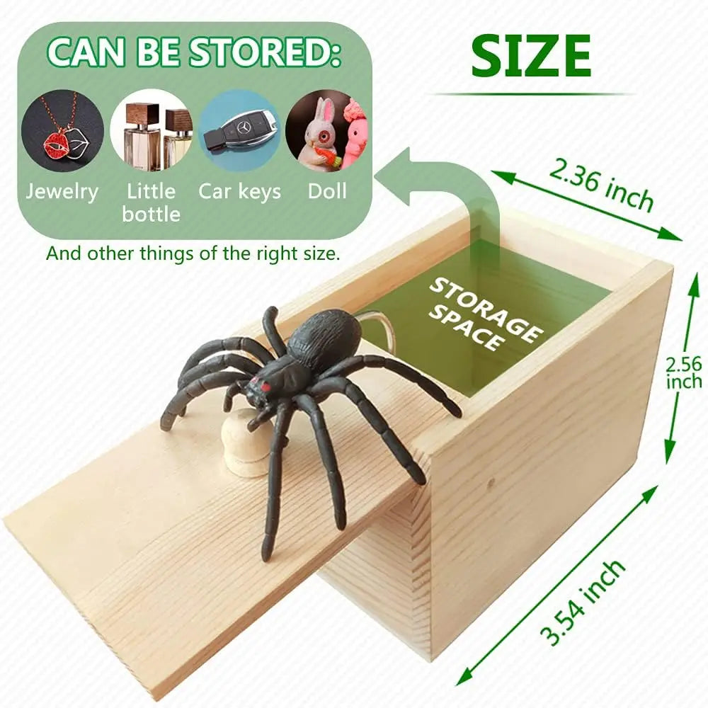 Halloween Fun Happy Joke Boxes Rubber Spider Prank Happy Box Handcrafted Wooden Spider Box Spider Money Surprise in a Box