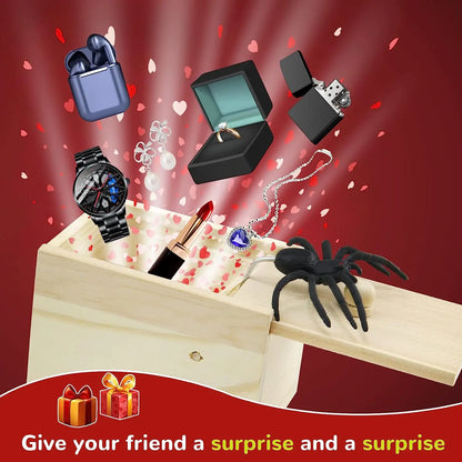 Halloween Fun Happy Joke Boxes Rubber Spider Prank Happy Box Handcrafted Wooden Spider Box Spider Money Surprise in a Box