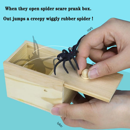 Halloween Fun Happy Joke Boxes Rubber Spider Prank Happy Box Handcrafted Wooden Spider Box Spider Money Surprise in a Box