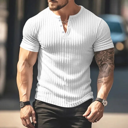 Fashion Europe and the United States solid color new summer short-sleeved foreign trade Henry shirt casual knitted T-shirt
