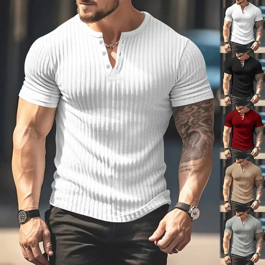 Fashion Europe and the United States solid color new summer short-sleeved foreign trade Henry shirt casual knitted T-shirt